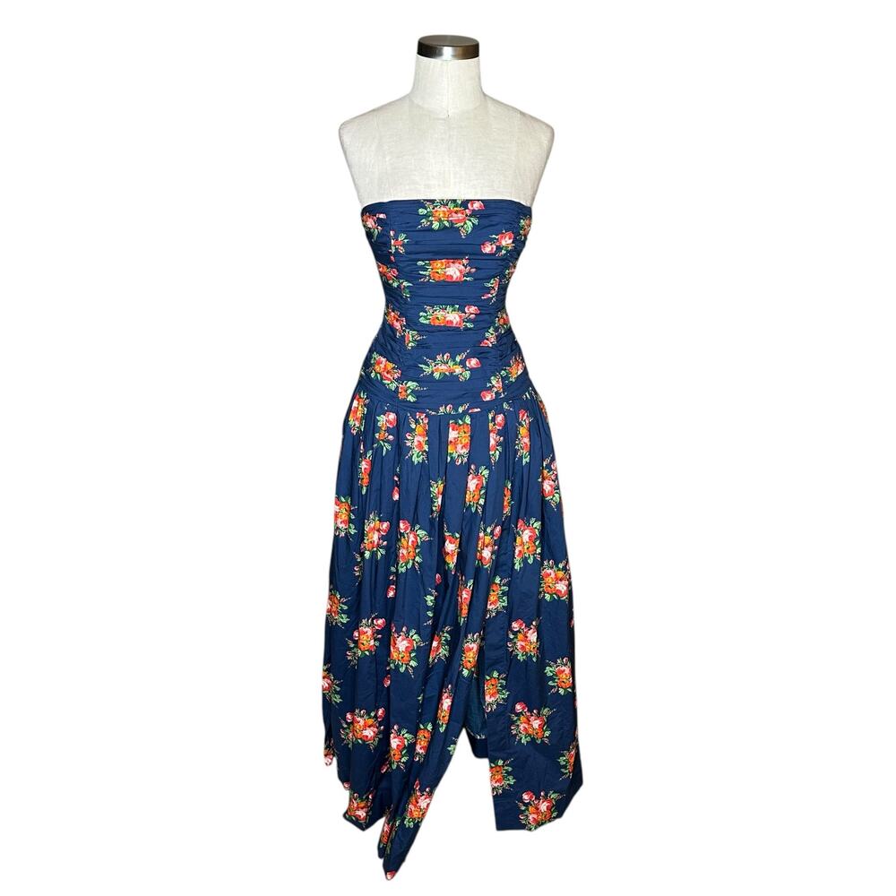 CARA CARA Montreal Maxi Gemma Scarf Blue Floral Strapless Gown Women's‎ Size 2 - Picture 2 of 13